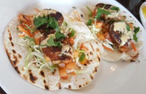a photo of the sante fe spiced prawn wrapped in soft tacos